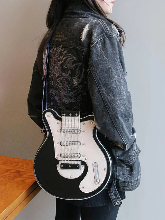 2025 Niche Guitar Shaped Y2K Style Bag, Novelty Crossbody Bag, Rivets Decor Trendy Shoulder Bag - SS69