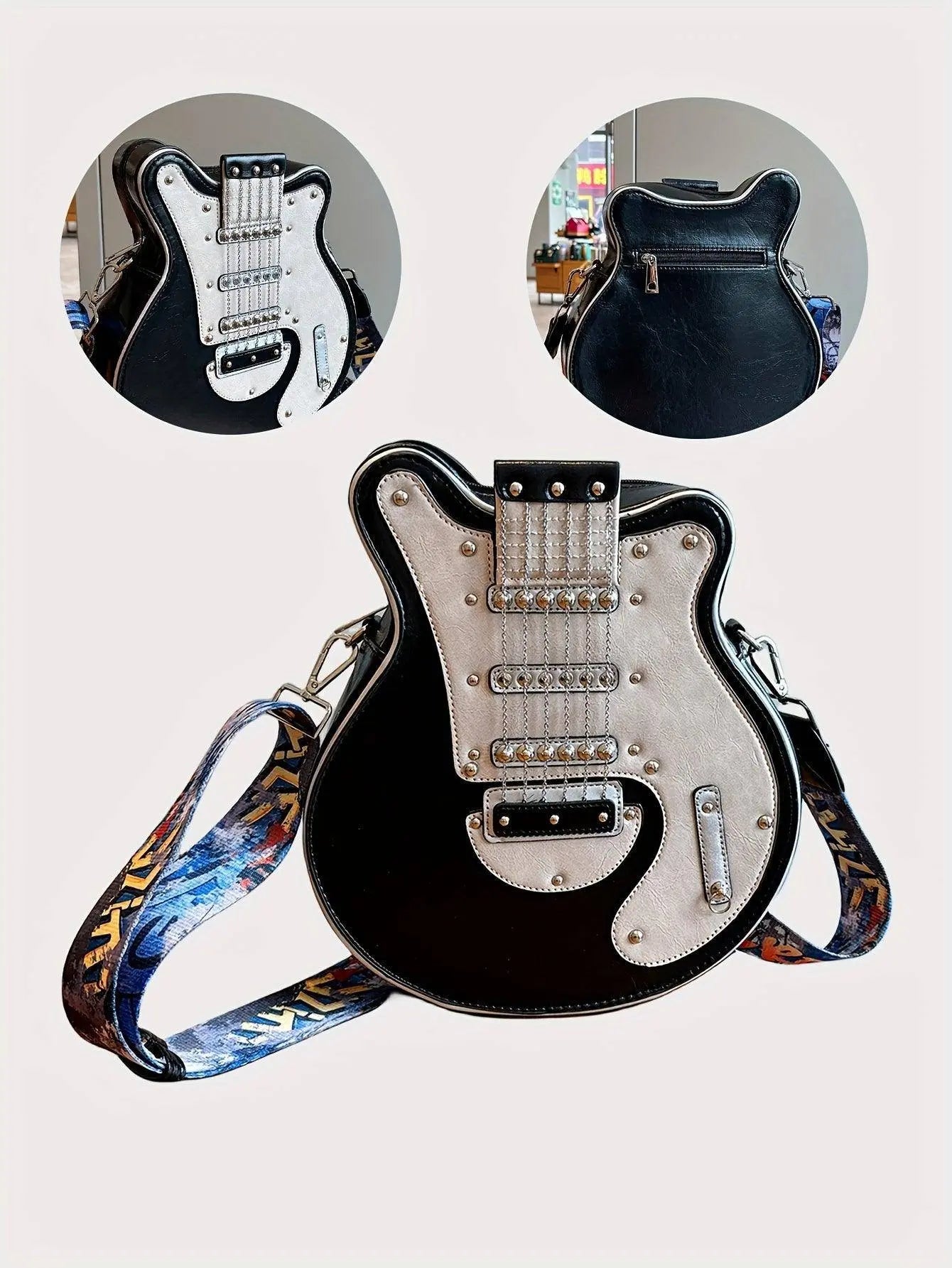 2025 Niche Guitar Shaped Y2K Style Bag, Novelty Crossbody Bag, Rivets Decor Trendy Shoulder Bag - SS69
