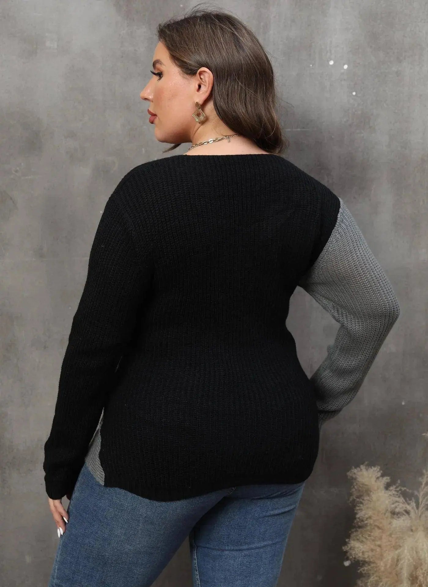 2025 Patchwork Cross Plus Size Sweater Women Sexy Deep V Large Pullover Ladies Loose Oversize Jumper Big Jerseys Curvy Knitwear SS69