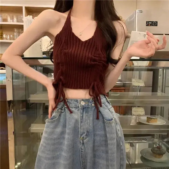 2025 Spring New Vintage Denim Skirt Matching Set Women's Elegant Loose Hollow Knitted Shirt+Sexy Split Dress Two Piece Suit SS69 19.69 Only Vest / L