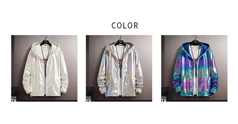 2025 Spring Summer Jacket Women Colorful Shiny Sunscreen Clothing Couples Color Thin Waterproof Coats Trend Large Size S-7XL SS69