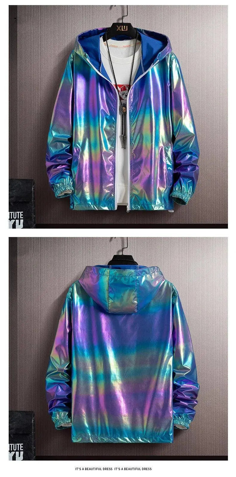 2025 Spring Summer Jacket Women Colorful Shiny Sunscreen Clothing Couples Color Thin Waterproof Coats Trend Large Size S-7XL SS69