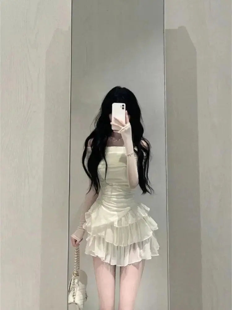2025 Spring Two Pieces Skirt Set Women Y2k Crop Tops T-shirt + Cake Skirts Japanese Kawaii Fashion Suits Chic Outwear Korean - SS69