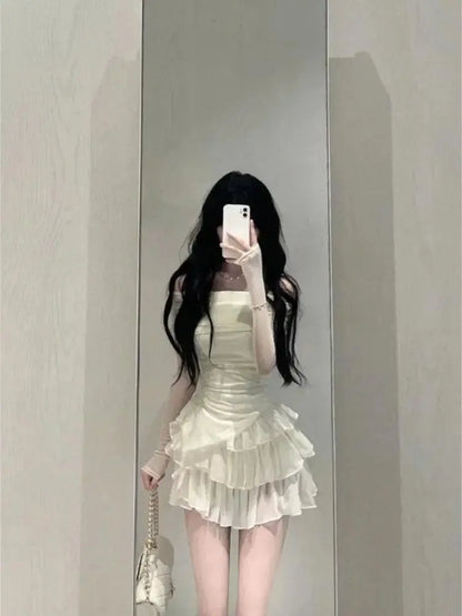 2025 Spring Two Pieces Skirt Set Women Y2k Crop Tops T-shirt + Cake Skirts Japanese Kawaii Fashion Suits Chic Outwear Korean - SS69