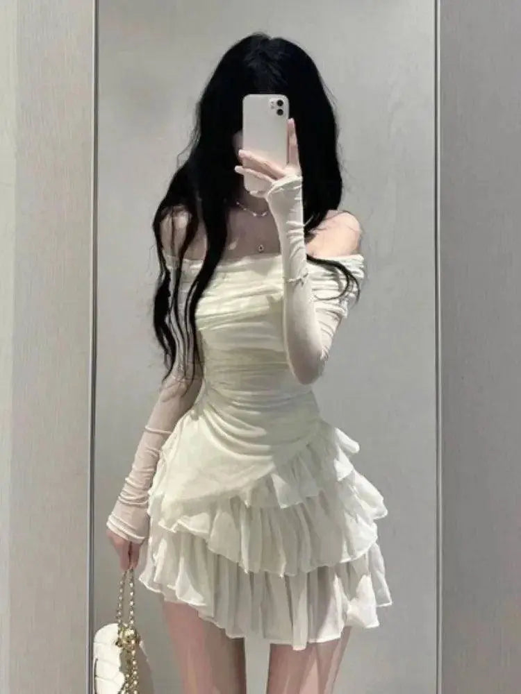 2025 Spring Two Pieces Skirt Set Women Y2k Crop Tops T-shirt + Cake Skirts Japanese Kawaii Fashion Suits Chic Outwear Korean - SS69