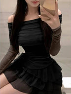 2025 Spring Two Pieces Skirt Set Women Y2k Crop Tops T-shirt + Cake Skirts Japanese Kawaii Fashion Suits Chic Outwear Korean - SS69