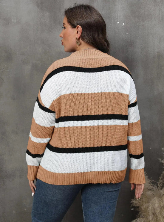 2025 Stripe Plus Size Sweater Women Winter V Neck Large Pullover Ladies Loose Oversize Jumper Casual Big Jerseys Curvy Knitwear - SS69
