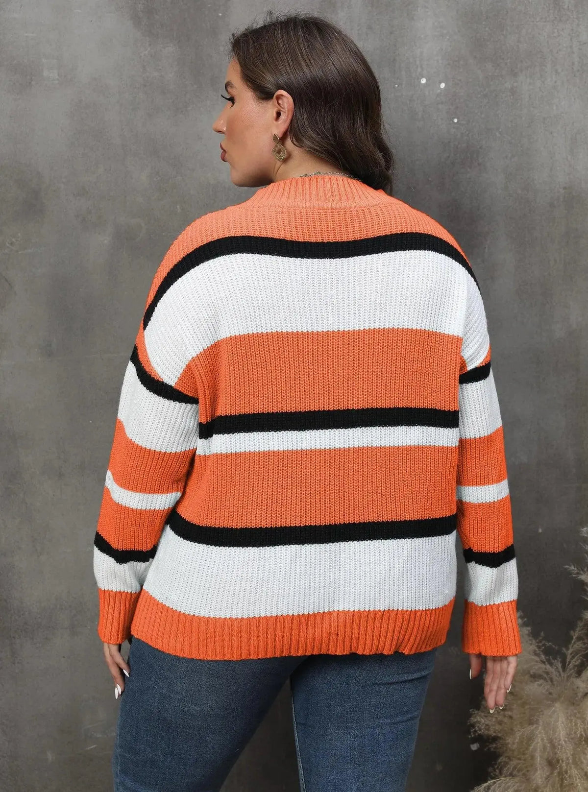2025 Stripe Plus Size Sweater Women Winter V Neck Large Pullover Ladies Loose Oversize Jumper Casual Big Jerseys Curvy Knitwear - SS69