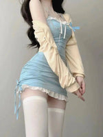 2025 Summer Sexy Slim Waist Bodycon Halter Dress for Women+ Sweet Long Sleeve Knitted Cardigan Y2k E-Girl Two Piece Sets SS69