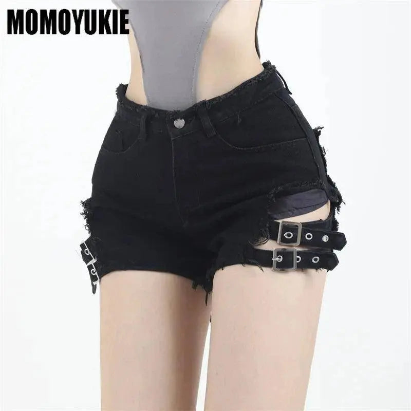 2025 Summer Vintage Trend Hot Girls Harajuku High Waisted Irregular Denim Shorts Goth Rock Sexy Women Shorts Slimming Versatile - SS69