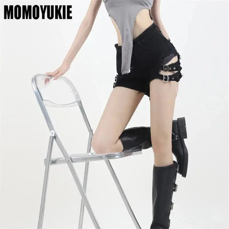 2025 Summer Vintage Trend Hot Girls Harajuku High Waisted Irregular Denim Shorts Goth Rock Sexy Women Shorts Slimming Versatile - SS69