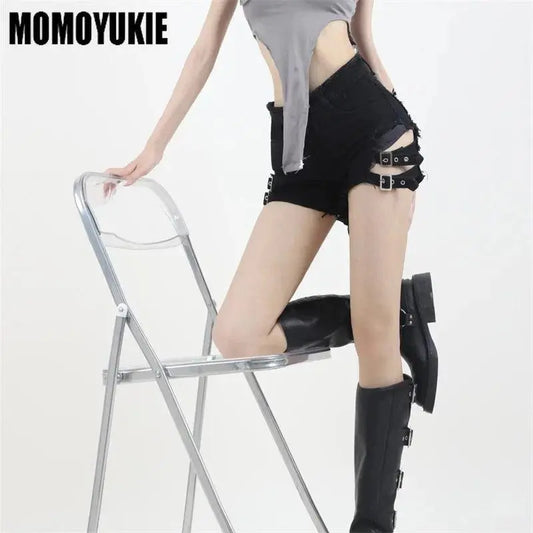 2025 Summer Vintage Trend Hot Girls Harajuku High Waisted Irregular Denim Shorts Goth Rock Sexy Women Shorts Slimming Versatile - SS69