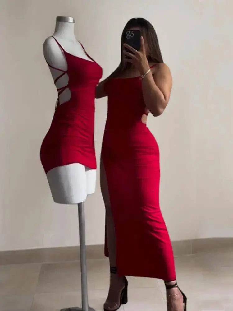 2025 explosive new dress summer high sensibility halter strap Spice Girl bag hip dress SS69