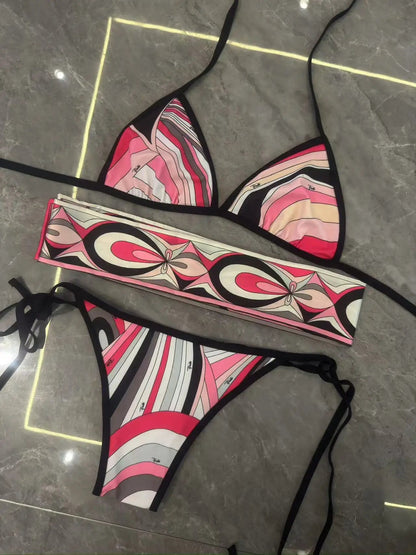 2025 striped bikini women scarf swimwear sarong swimsuit headband beachwear colorful bathing suit - SS69