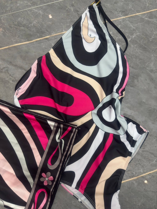 2025 striped bikini women scarf swimwear sarong swimsuit headband beachwear colorful bathing suit - SS69