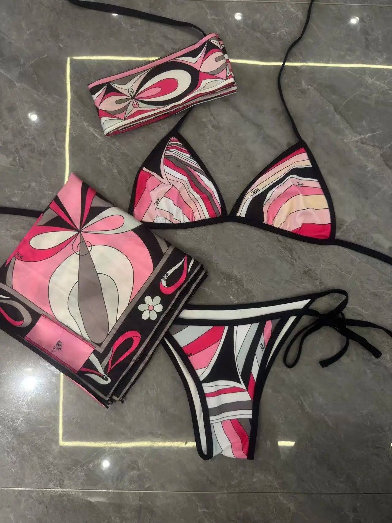 2025 striped bikini women scarf swimwear sarong swimsuit headband beachwear colorful bathing suit - SS69