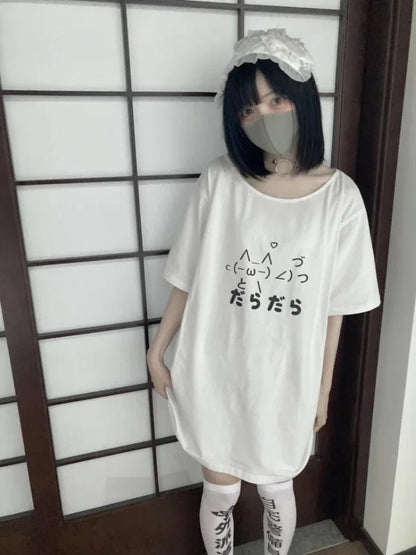2025 Y2k Aesthetic Summer Loose T-shirt Women Casual O Neck Japanese Cartoon Tops Cute Short Sleeve Kawaii Sweet Harajuku Tees - SS69