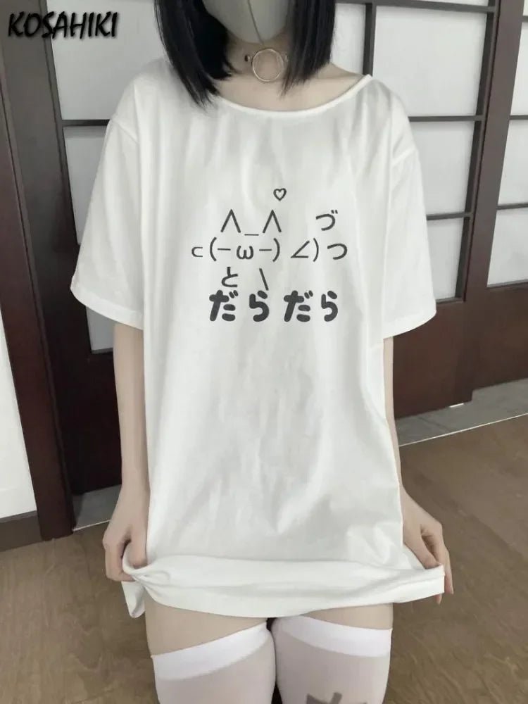 2025 Y2k Aesthetic Summer Loose T-shirt Women Casual O Neck Japanese Cartoon Tops Cute Short Sleeve Kawaii Sweet Harajuku Tees - SS69