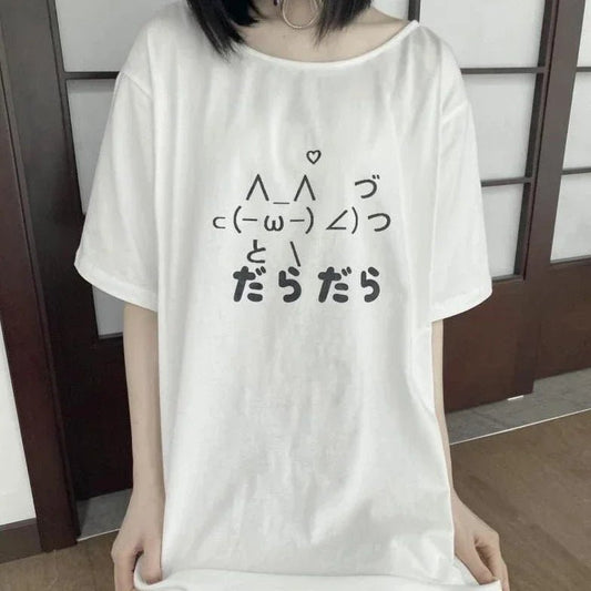 2025 Y2k Aesthetic Summer Loose T-shirt Women Casual O Neck Japanese Cartoon Tops Cute Short Sleeve Kawaii Sweet Harajuku Tees - SS69