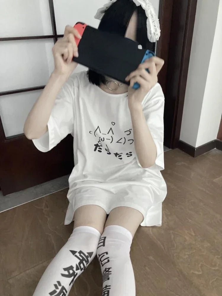 2025 Y2k Aesthetic Summer Loose T-shirt Women Casual O Neck Japanese Cartoon Tops Cute Short Sleeve Kawaii Sweet Harajuku Tees - SS69