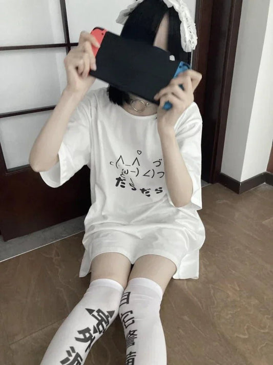 2025 Y2k Aesthetic Summer Loose T-shirt Women Casual O Neck Japanese Cartoon Tops Cute Short Sleeve Kawaii Sweet Harajuku Tees - SS69