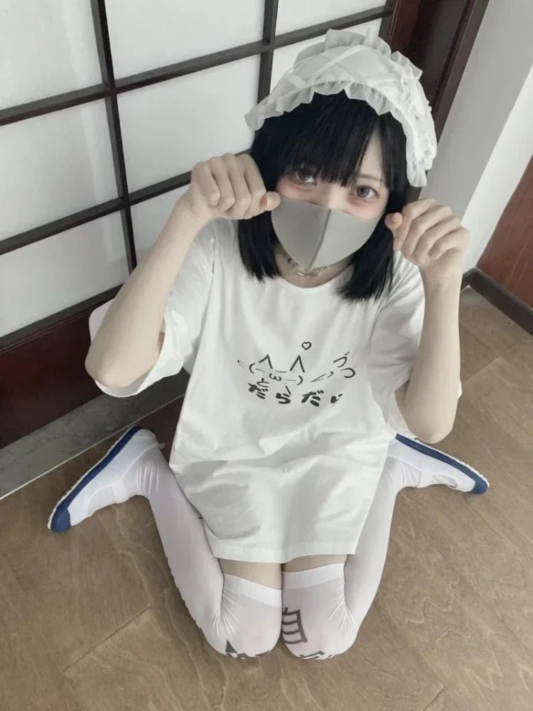 2025 Y2k Aesthetic Summer Loose T-shirt Women Casual O Neck Japanese Cartoon Tops Cute Short Sleeve Kawaii Sweet Harajuku Tees - SS69