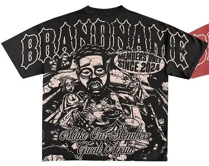 2025 Y2K Harajuku style for men's hip - hop Gothic large pattern printed punk short sleeved casual T-shirt shirts for women tops - SS69