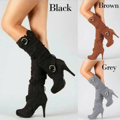2025Sexy Knee High Women Boots Thin High Heel Round Toe Platform Fashion Ladies Pu Leather Boots Size 34-43 Lady Shoes - SS69