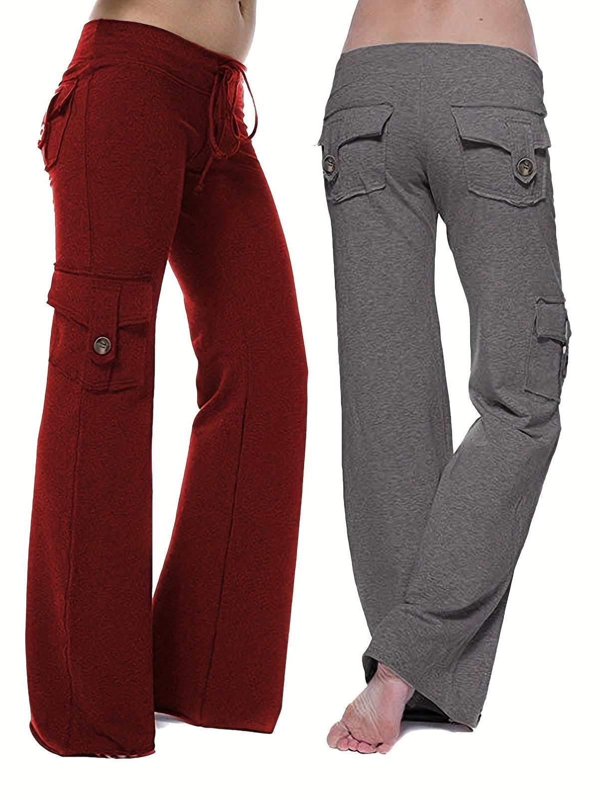 2-Pack Women'S Harem Yoga Pants, Polyester Knit Fabric with Elastane, Solid Color, Pocket Detail, Medium Stretch, Long Length, Sports Style, Breathable Comfort for Spring/Summer/Fall SS69