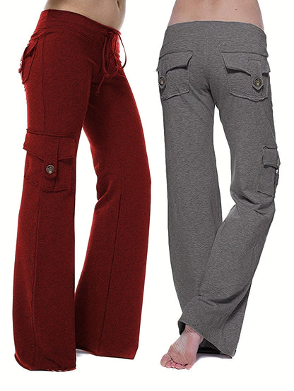 2-Pack Women'S Harem Yoga Pants, Polyester Knit Fabric with Elastane, Solid Color, Pocket Detail, Medium Stretch, Long Length, Sports Style, Breathable Comfort for Spring/Summer/Fall SS69