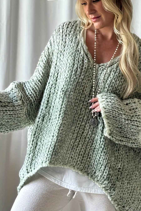Plus Size, Women's Plus Size Oversized V-Neck Sweater - Winter Warm Solid Color Pullover, Elegant Casual Loose Fit Sweaters for Fall/Winter Layering, Hand Washable Cozy Blouse