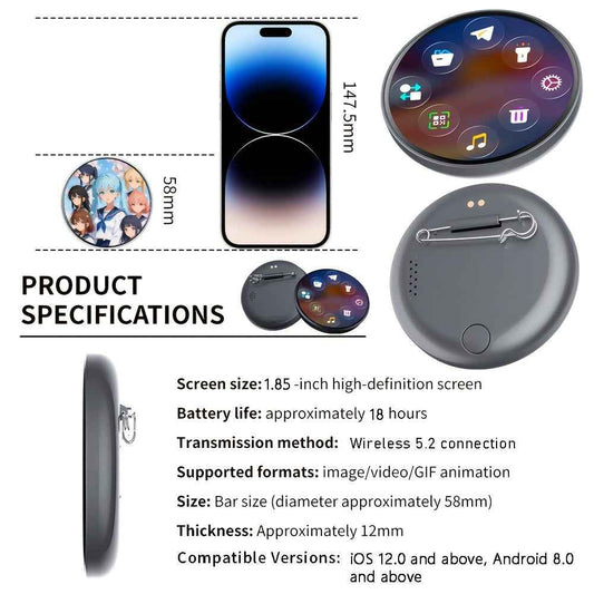 Creative Touch Screen Electronic Badges, Wearable Decorative Electronic Pins, Outdoor Decorative Badges, Content for Friend Search And Sharing, Matching Companions for Outdoor Socializing