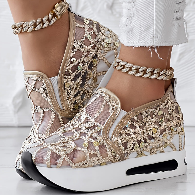[Abstract Sneakers] Casual Abstract Print Wedge Sneakers | Side Lace-up - Without Anklet SS69