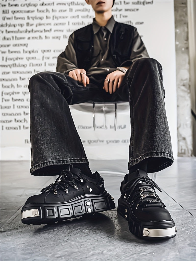 Men's Fashion Pink Platform Sneakers - Casual Streetwear Running Shoes with Durable PU Upper, Anti-Slip EVA Insole & PVC Sole, Lace-Up Design for Casual Attire SS69