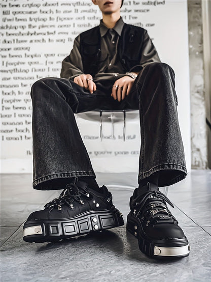 Men's Fashion Pink Platform Sneakers - Casual Streetwear Running Shoes with Durable PU Upper, Anti-Slip EVA Insole & PVC Sole, Lace-Up Design for Casual Attire SS69