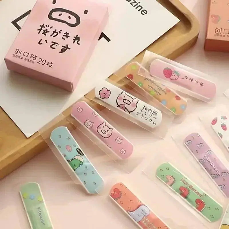 20pcs Cute Cartoon Patterned Curved Patch Waterproof Wound Strips Dressing Adhesive Plaster Bandages First Band Aid for Children SS69
