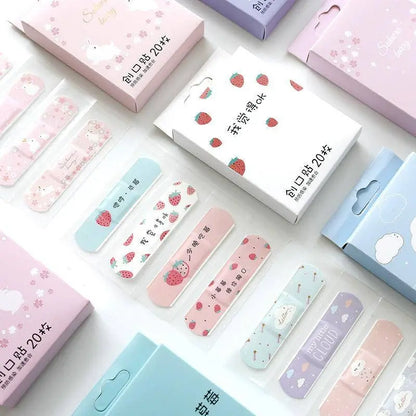 20pcs Cute Cartoon Patterned Curved Patch Waterproof Wound Strips Dressing Adhesive Plaster Bandages First Band Aid for Children SS69