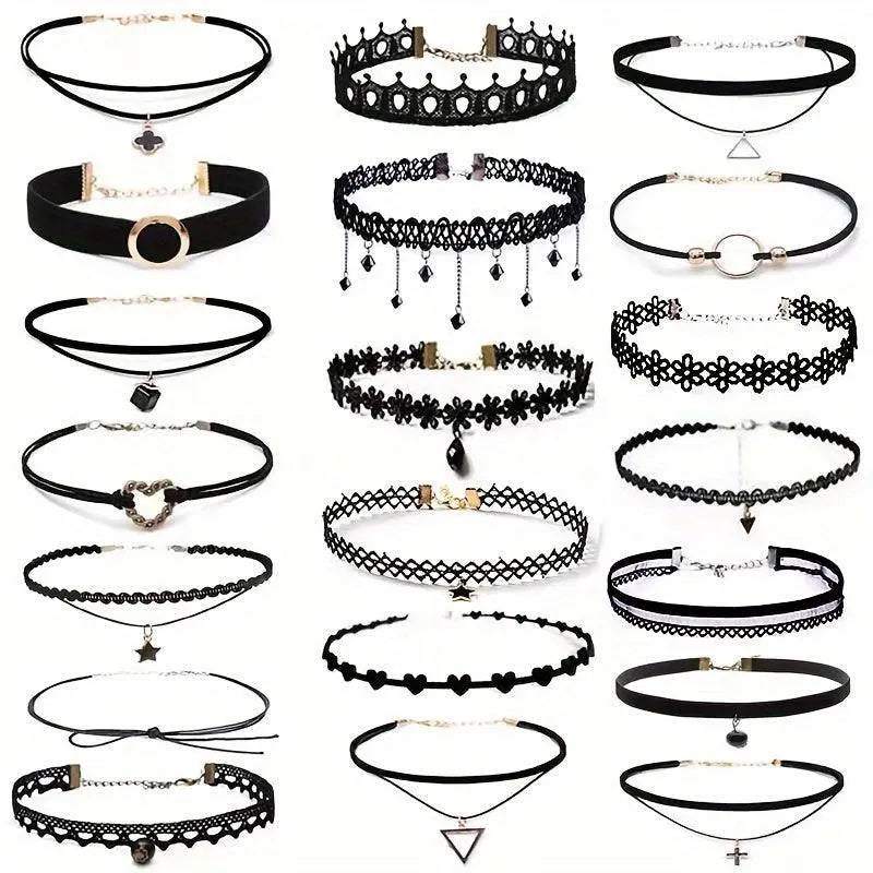 20pcs Gothic Choker Set - Stretchy Lace Necklaces for Women, Perfect for Parties & Holiday Gifts SS69