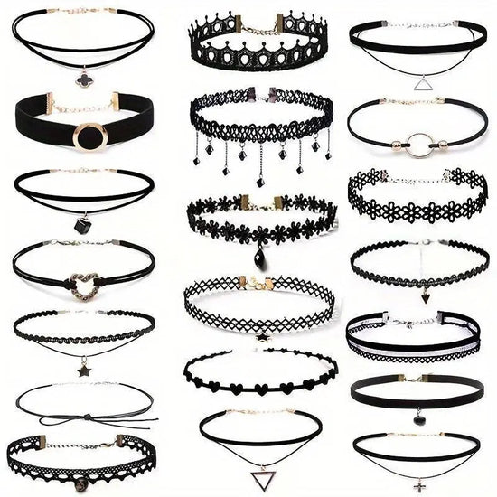 20pcs Gothic Choker Set - Stretchy Lace Necklaces for Women, Perfect for Parties & Holiday Gifts SS69