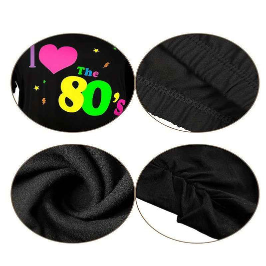 80s Women Costume Set, T-Shirt, Geometric Legging Pants Earring Necklace Gloves Bracelet