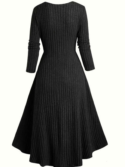 Ribbed Dress , Long-Sleeve , for Autumn And Winter , Commutes