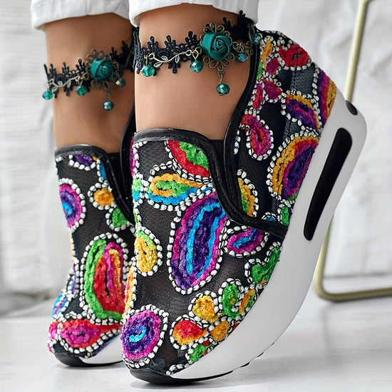 [Abstract Sneakers] Casual Abstract Print Wedge Sneakers | Side Lace-up - Without Anklet SS69