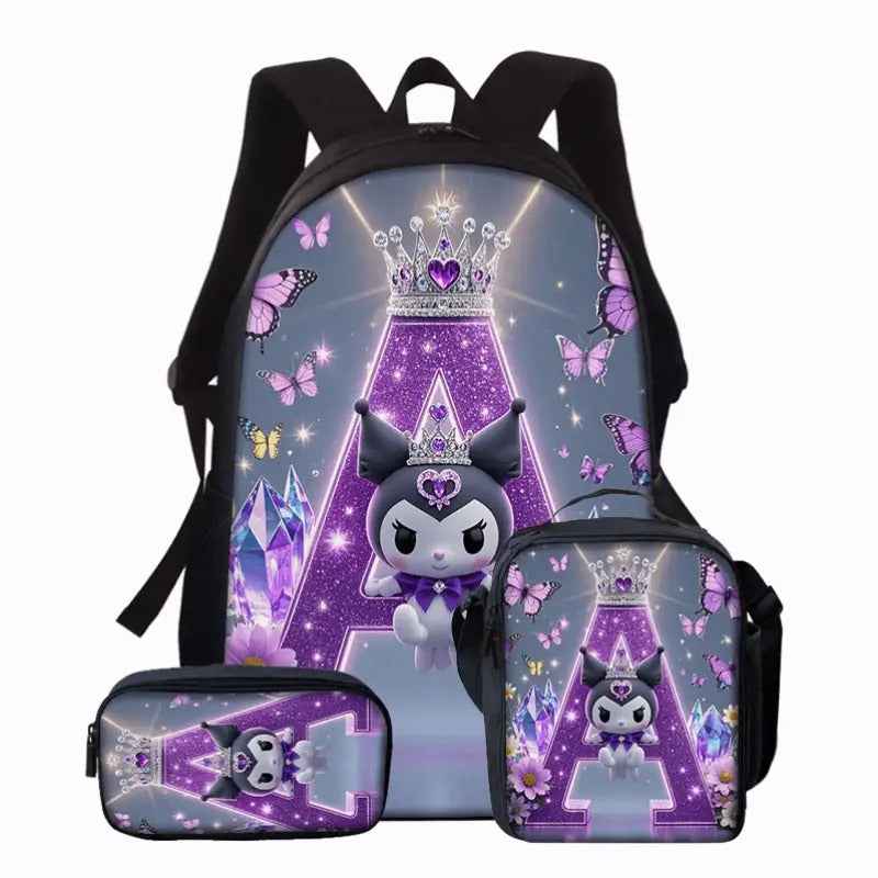 3pcs Sanrio Kuromi Backpack & Lunch Box Set Compatible for Kuromi - Cute Anime School Bag with Laptop Compartment, Large Capacity Bookbag for, Women, (, Kuromi-Themed)