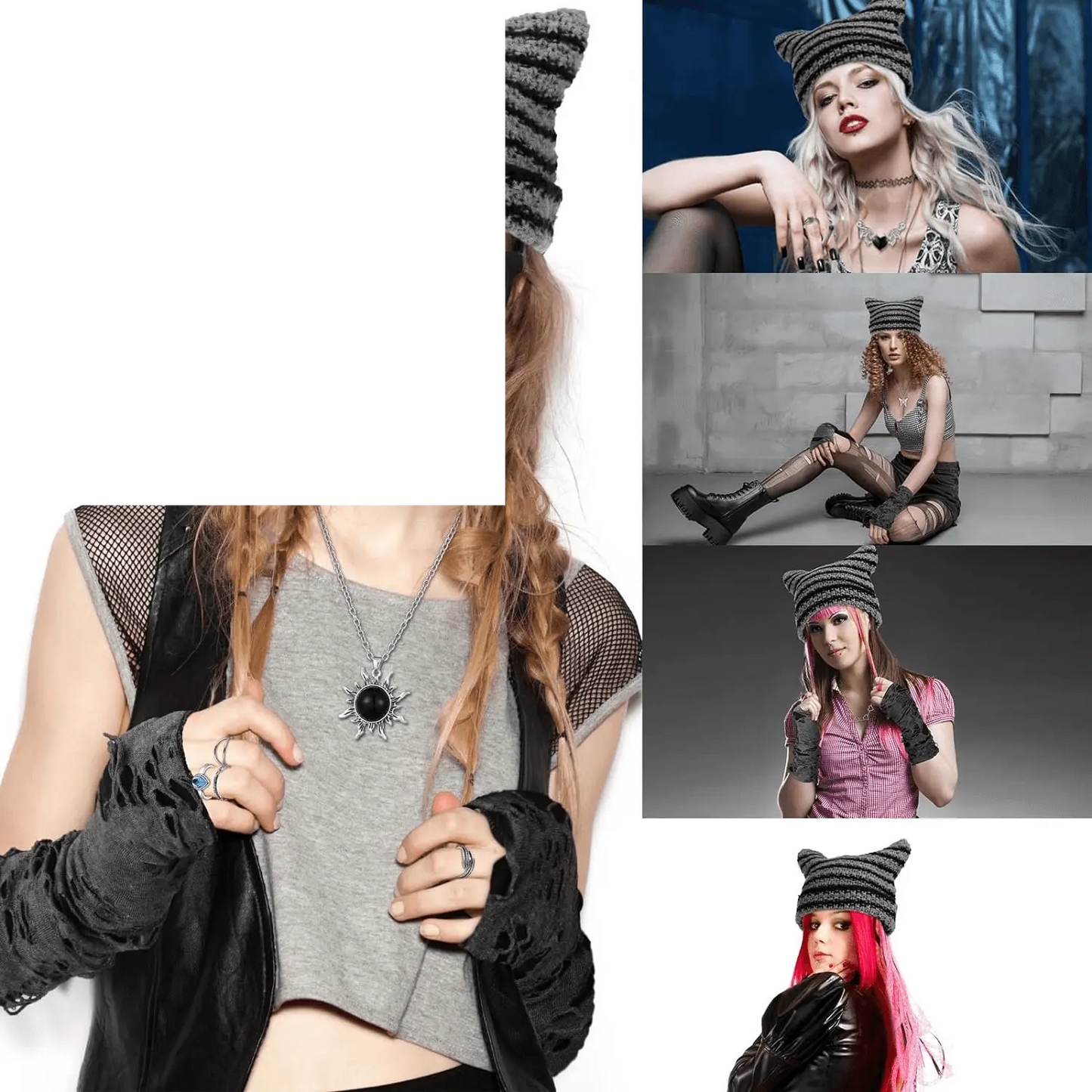 22 Pcs Y2K Grunge Knitted Cat Beanie Fairy Grunge - SS69