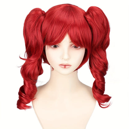 Women's Heat-Resistant Synthetic Fiber Curly Red Wig with Blonde Roots & Red Balloon-Style Hair - Scary Clown Costume for Halloween, Circus, Cosplay - Comfortable & Easy-Care Wavy Hair Design, Vibrant -Lasting Color, Versatil SS69 26.69 Red / 12inch
