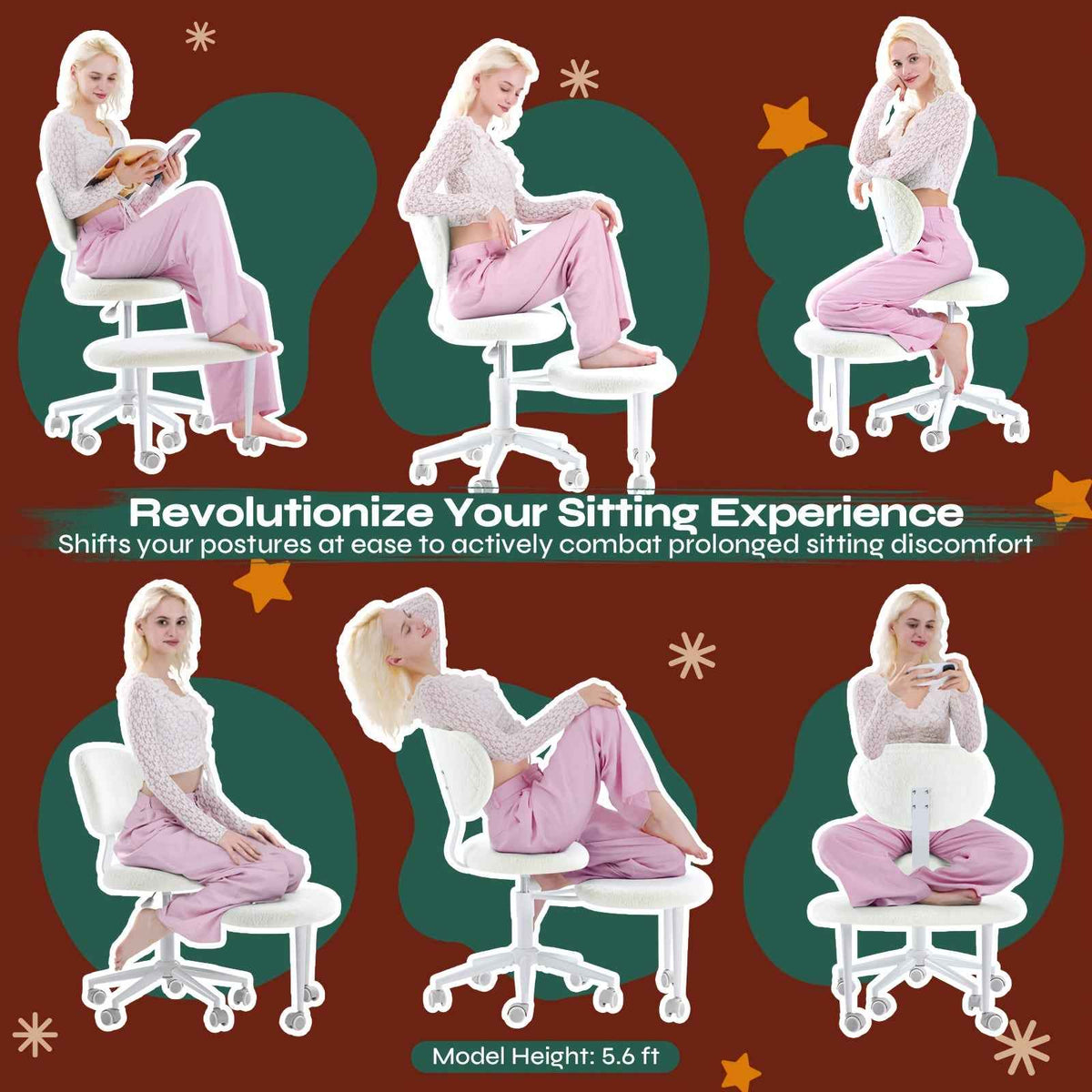Ergonomic Cross Legged Office Chair | 360° Swivel, Adjustable Height, Lumbar Support, Velvet and PU Leather Black, Stainless Steel Frame, Memory Foam, Perfect Christmas Gift for Fidgety Sitters and Yoga Lover.