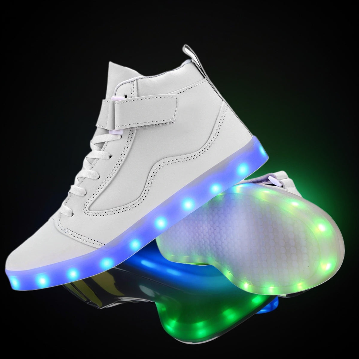 LED Lights Up Dacing Shoes | Lace Up Couples Sneakers, Luminous Flashing Trainers for Dancing, Party Festivals | High Top, Solid Color, Hook-and-Loop Fastener