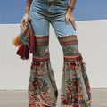 Women'S New Retro Printed High Waisted Pocket Jeans, Loose Casual Flared Pants