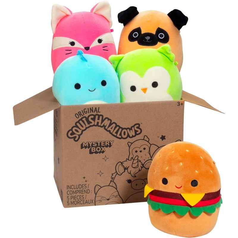 Squishmallows Original 5" Plush Mystery Box 5 Pack – Surprise Soft Collectible Stuffed Animal Toy – Christmas Stocking Stuffer Gift