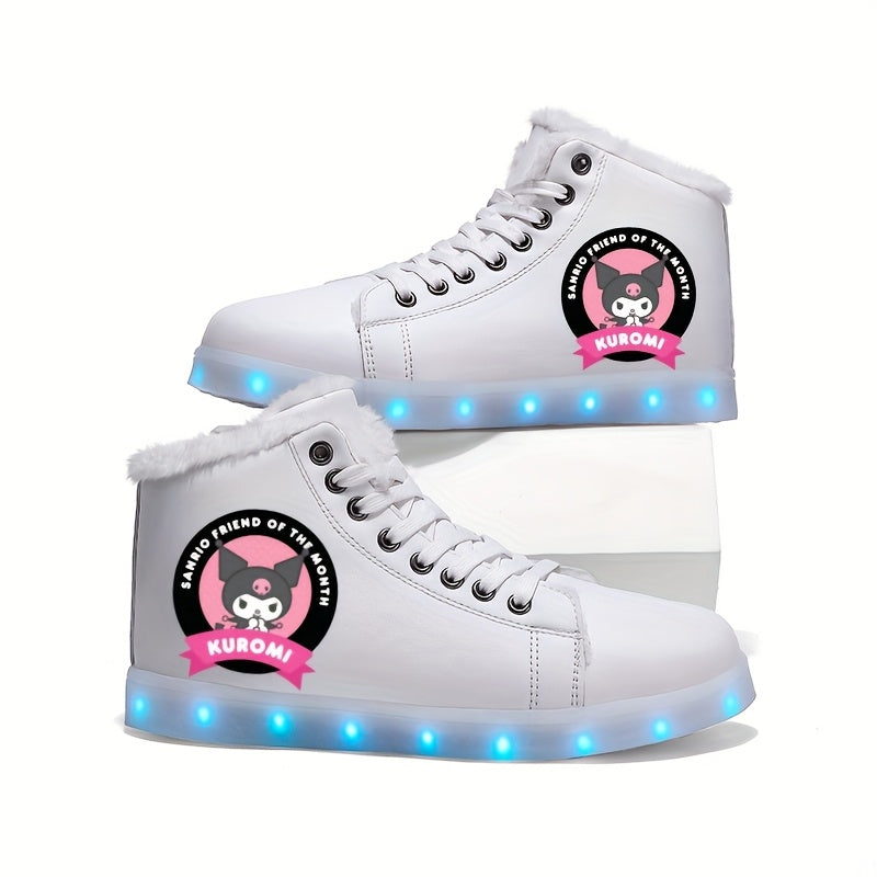 Women's & Unisex (for) Kuromi Cartoon LED Glowing Sneakers - -Lined Winter Warm Light Shoes with USB Rechargeable Multicolor Flashing, Traction TPR Sole & Anime Design for Night Sports/Party Wear - Compatible with